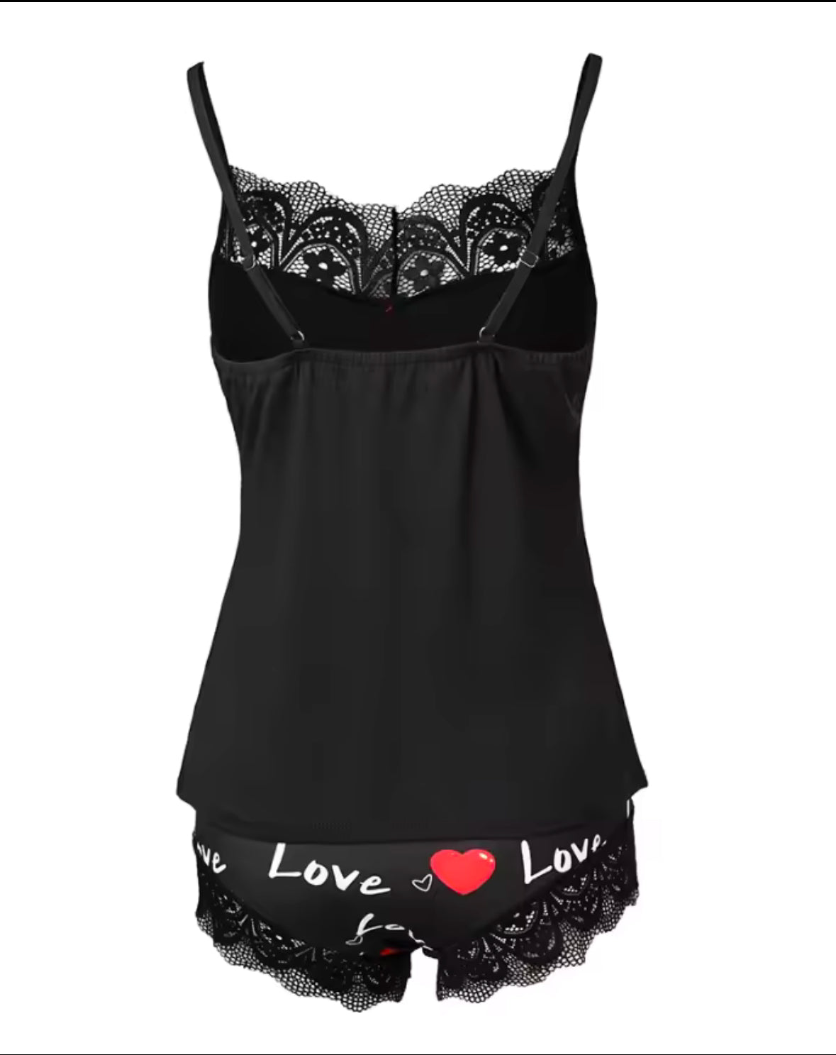 2025 Women’s Two-Piece Valentine’s Day Pajama Set – Heart Print Sleeveless Lace Cami Top & Comfy Home Shorts for a Romantic Look