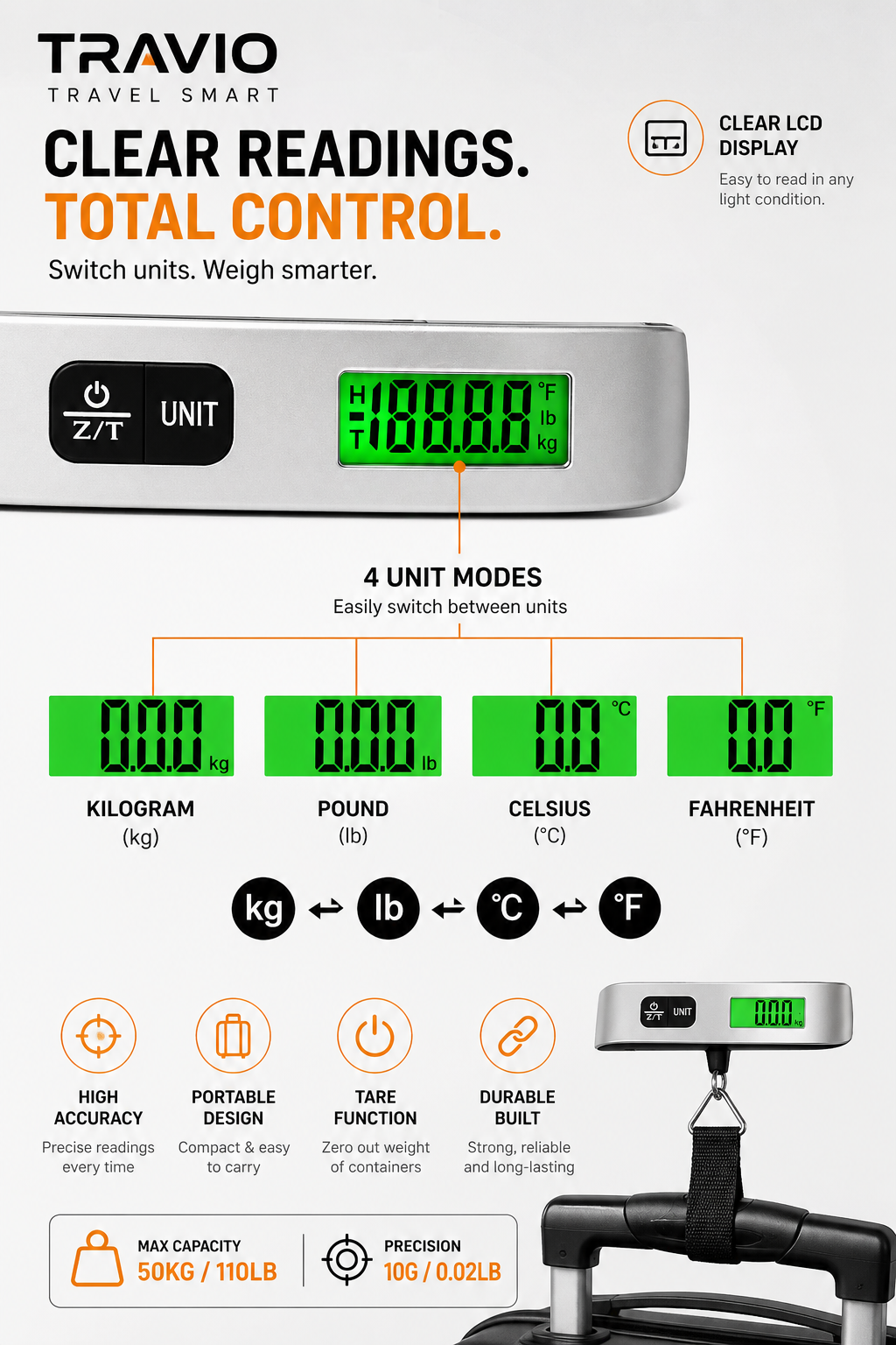 Digital Luggage Scale High Accuracy Portable Design Stress-Free Travel All Season Unisex - UltraChic