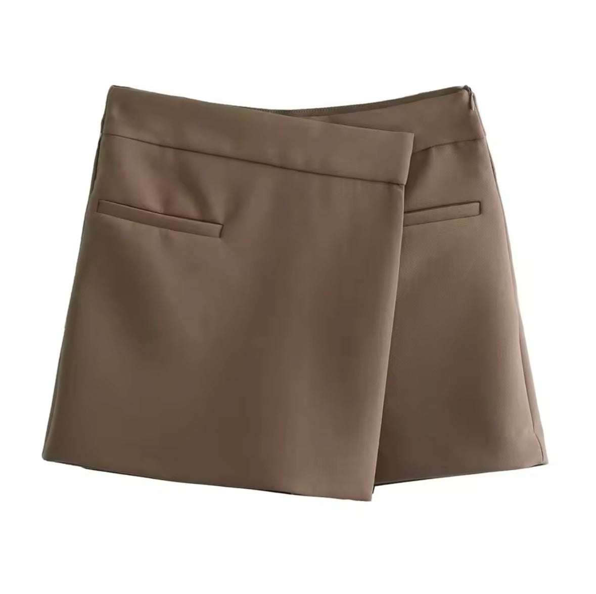 TRAFZA Vintage Split Mini Skirt Shorts for Women – High Waist, Elegant Office Fashion with Front Pockets – Stylish 2025 Trendy Look