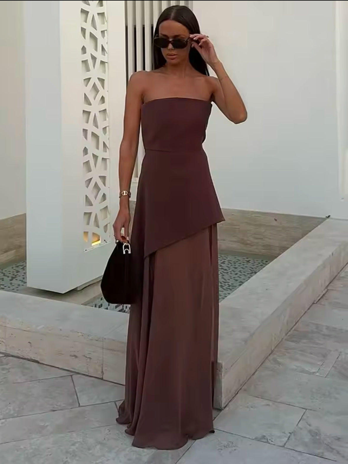 Elegant Strapless Mesh Beach Dress for Women – TARUXY 2025 Spring Sleeveless Long Dress with Ribbon for Vacation & Special Occasions