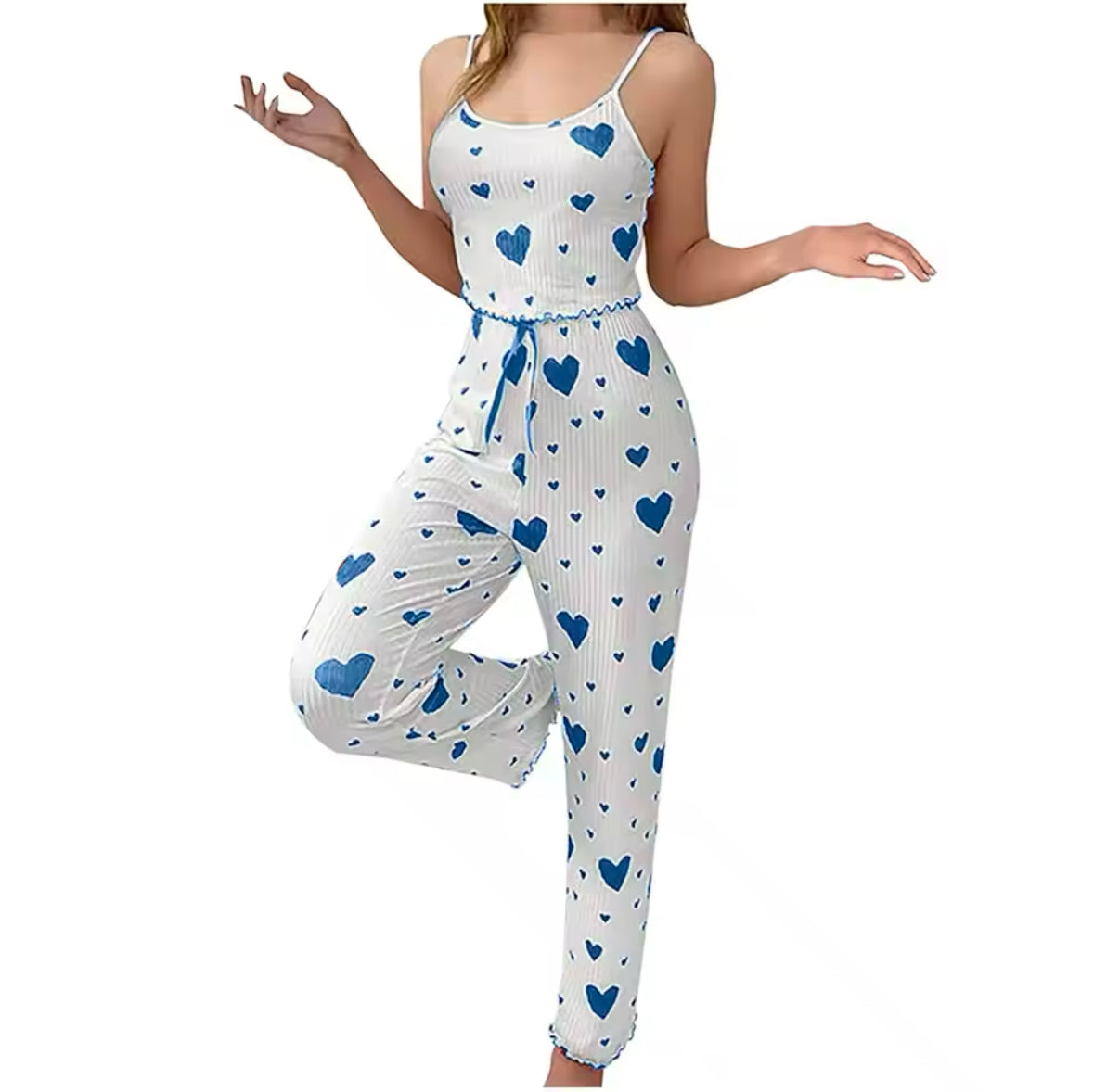 Set of Plus Size Women’s Pajamas – Soft & Breathable 2-Piece Casual Love Print Vest and Trousers for Ultimate Comfort