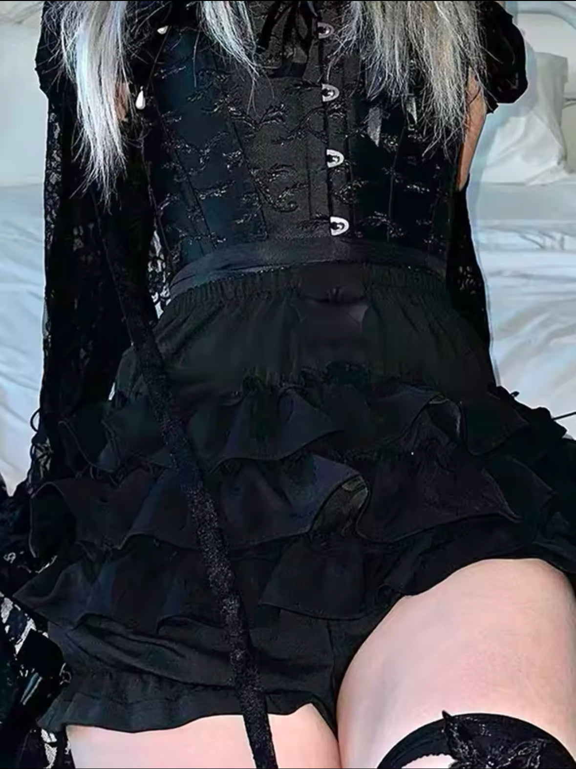 AltGoth Y2K High Waist Lace Shorts – Aesthetic E-Girl Grunge Fairycore Style with Bows & Patchwork
