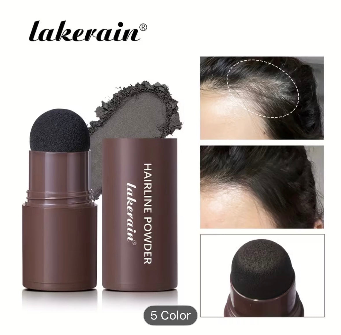 Lakerain Hairline Powder Stick – Instant Hairline & Gray Root Coverage, Waterproof, Long-Lasting, Natural Finish for All Hair & Skin Tones