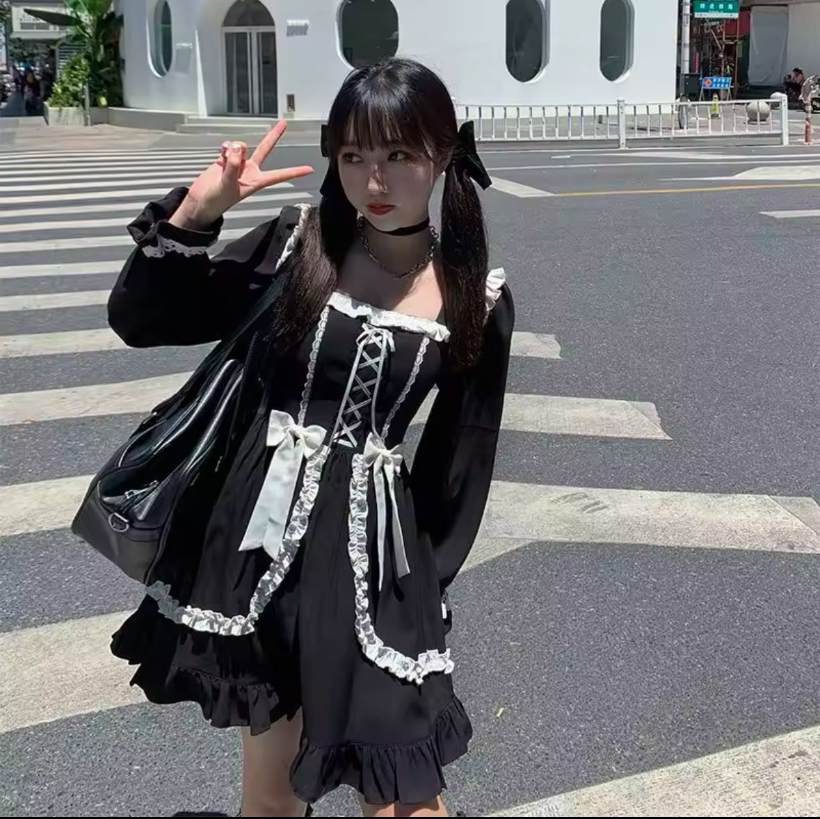 Harajuku Kawaii Plaid Dress with Sweet Bow – Slim Fit Long Sleeve Lolita Dress for Women, All-Match Autumn Fashion