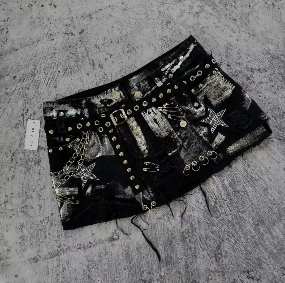 Shorts Women Y2K Skirt Harajuku Gothic Hip Hop Retro Washed Rhinestone Sequin Baggy Denim Short High Waist Slim Mini Short Skirt