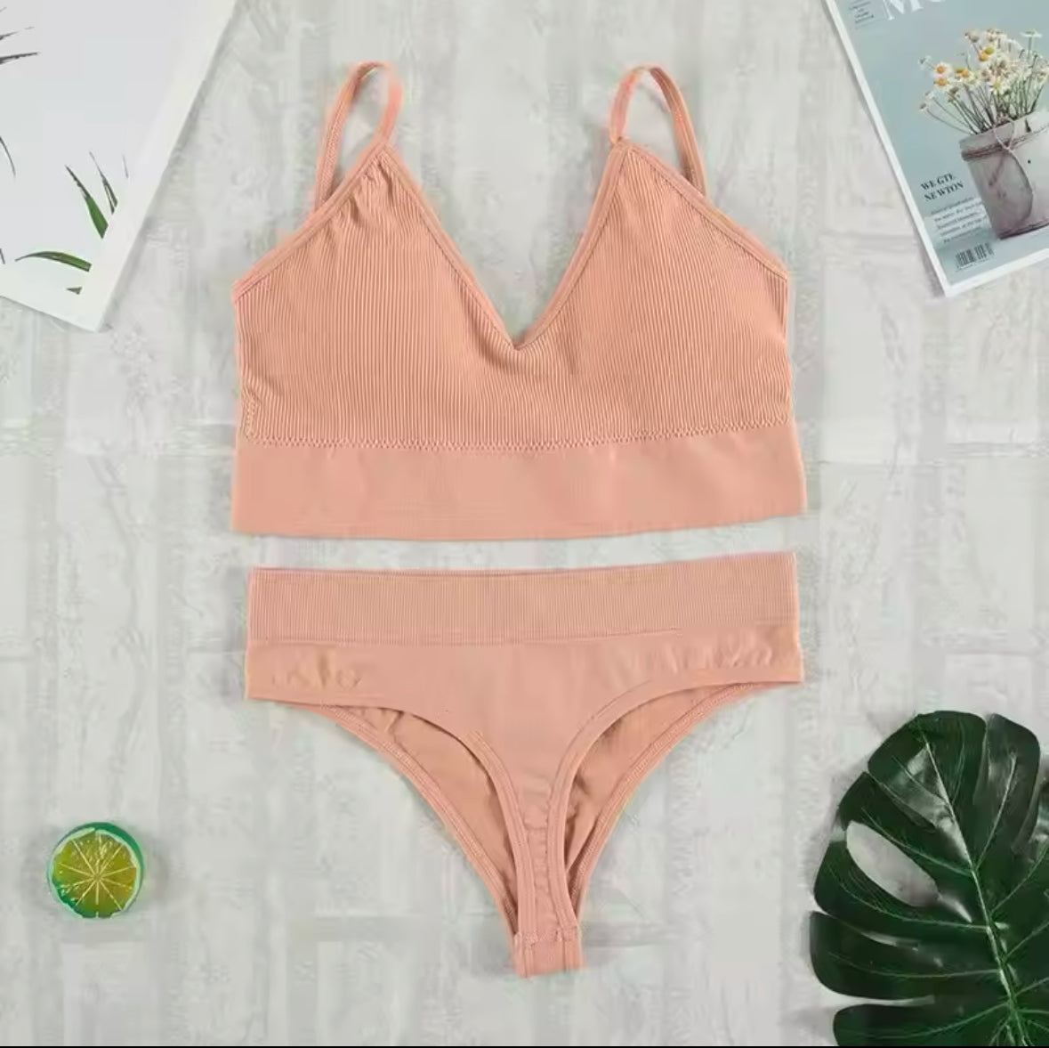 2-Piece Bra and Panty Set for Women – Sexy G-String, Seamless Bralette, Soft Tank Crop Top Lingerie Set
