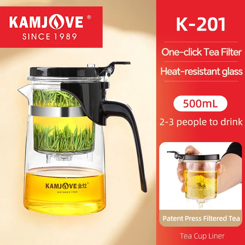 KAMJOVE Heat-Resistant Glass Teapot with Infuser – One-Button Filtering Tea Separation Kettle - UltraChic