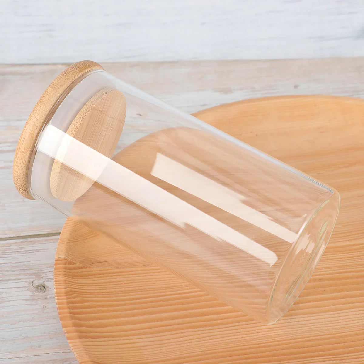 Clear Glass Food Storage Jar With Airtight Bamboo Lid - UltraChic