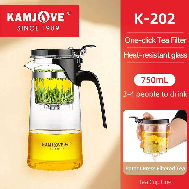 KAMJOVE Heat-Resistant Glass Teapot with Infuser – One-Button Filtering Tea Separation Kettle - UltraChic