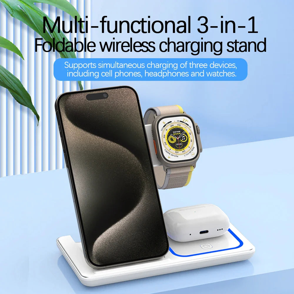 3-in-1 Fast Wireless Charging Station – 30W Foldable Charger for iPhone, Apple Watch & AirPods! - UltraChic