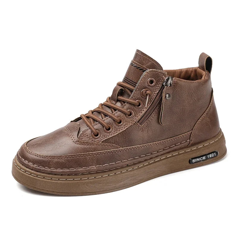 Men's Winter High-Top Leather Boots – Warm, Stylish & Durable Outdoor Shoes - UltraChic