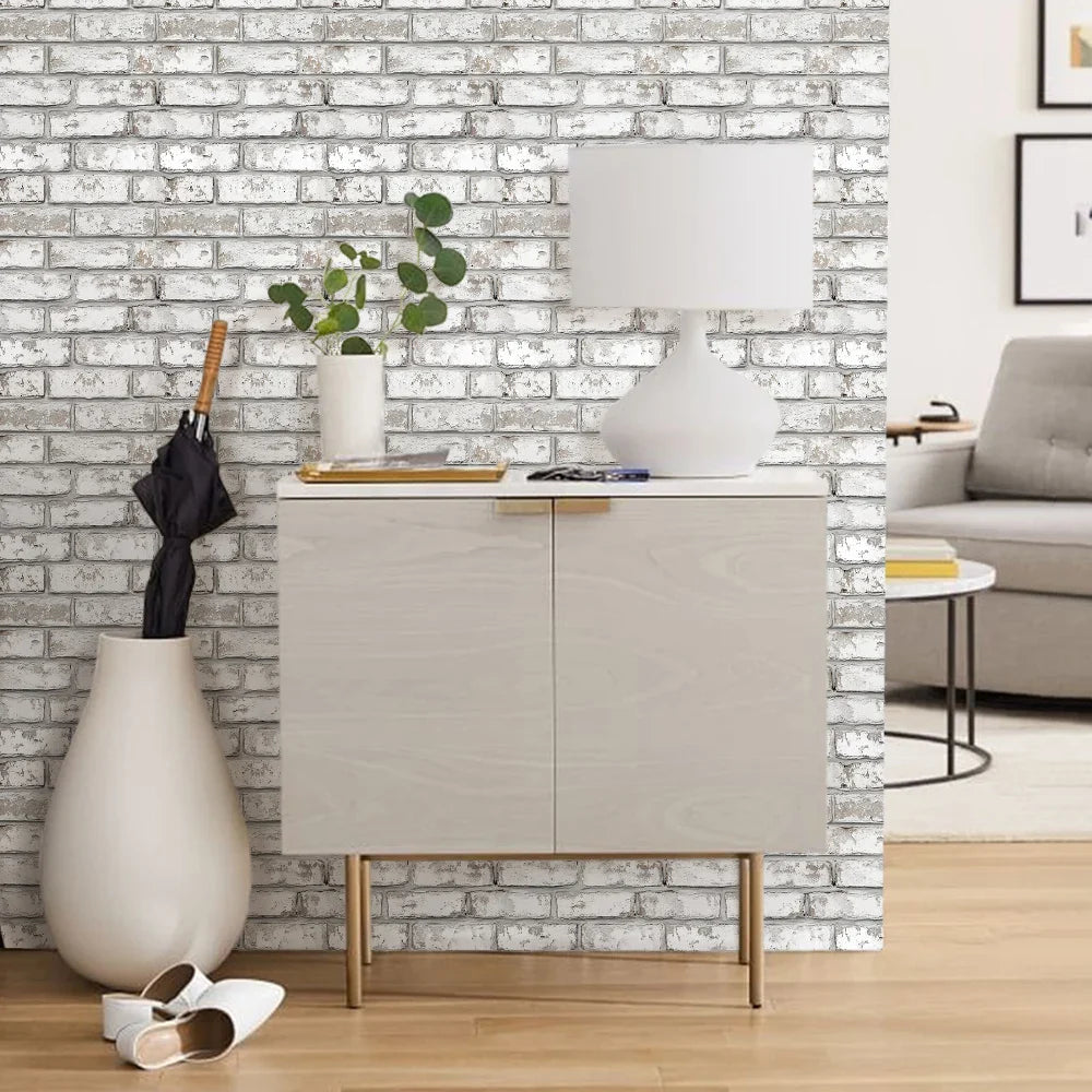 3D Tile Stickers, 3D Whitewash Brick Textures, Matte, 30cm x 30cm, Water and Mold Resistant, for Living Room Kitchen Wall Update - UltraChic