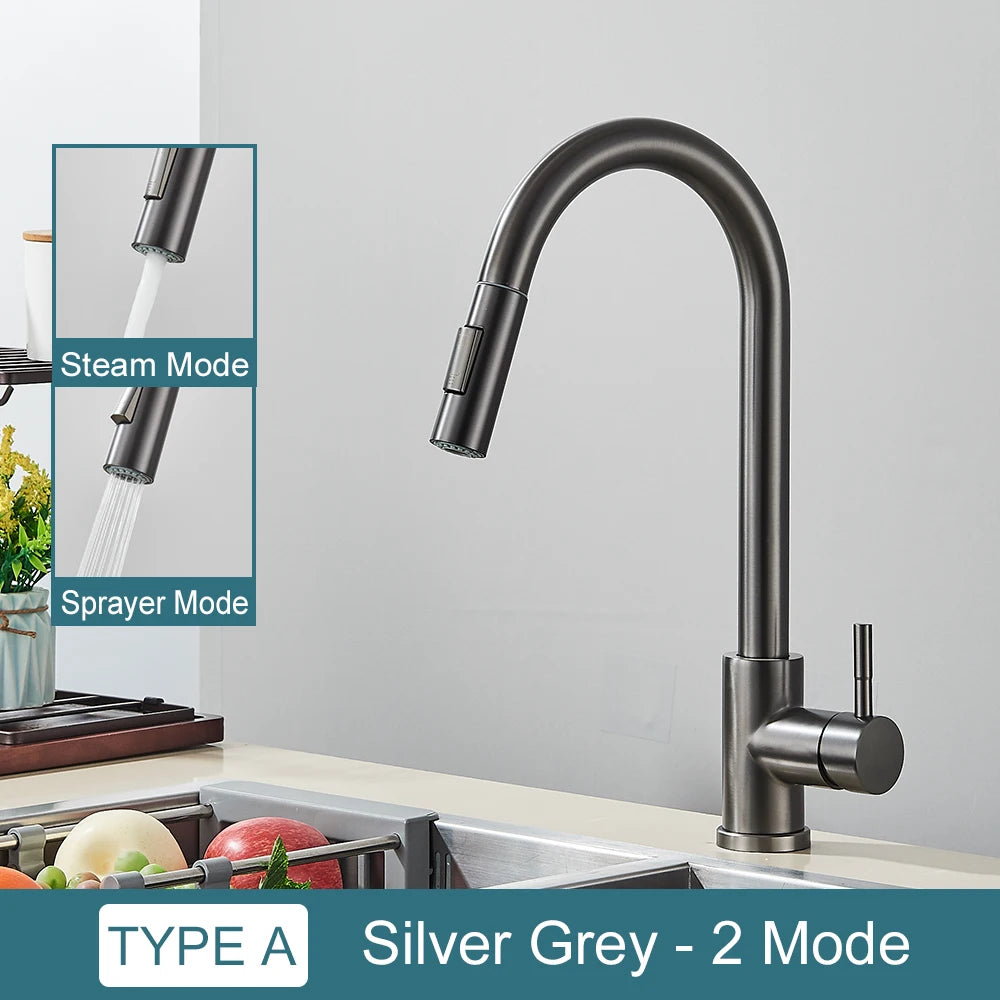 Black Kitchen Faucet Two Function Single Handle Pull Out Mixer Hot and Cold Water Taps Deck Mounted