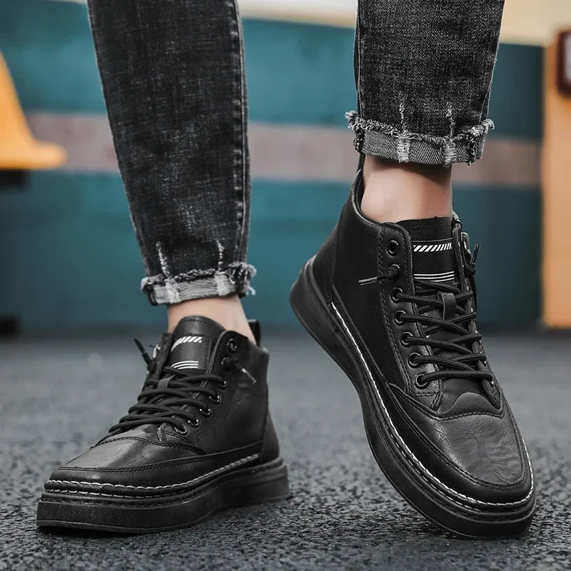 Men's Winter High-Top Leather Boots – Warm, Stylish & Durable Outdoor Shoes - UltraChic