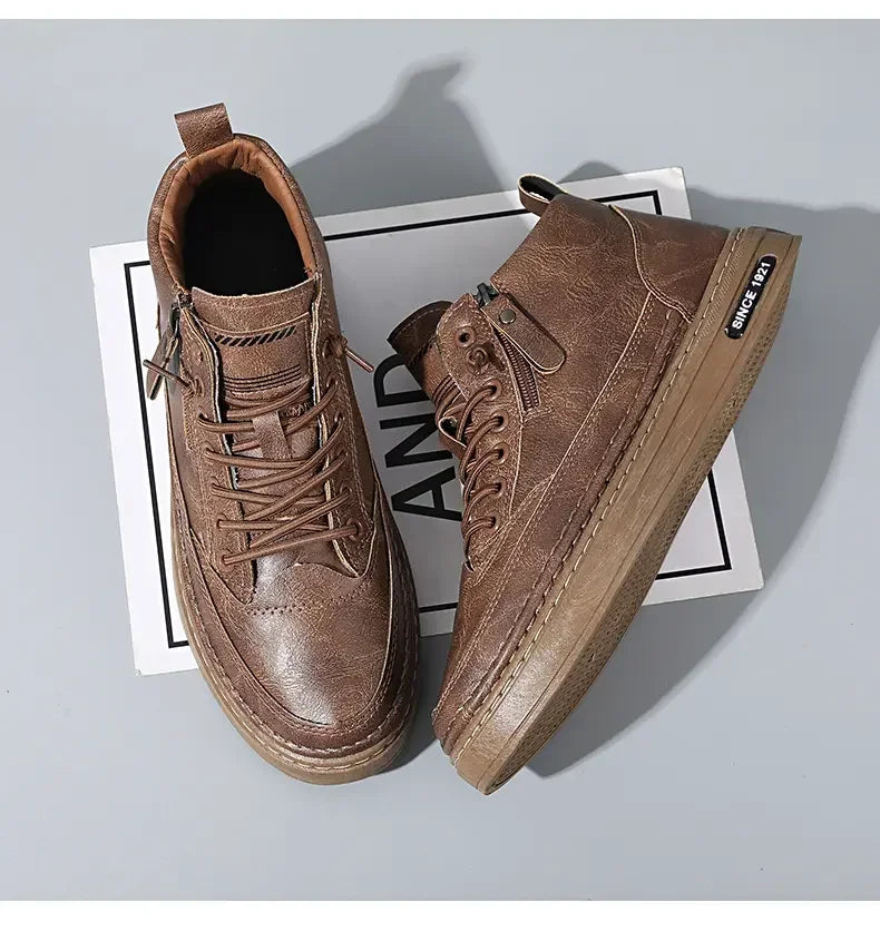 Men's Winter High-Top Leather Boots – Warm, Stylish & Durable Outdoor Shoes - UltraChic