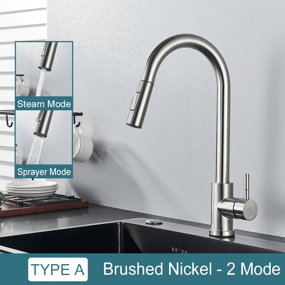 Black Kitchen Faucet Two Function Single Handle Pull Out Mixer Hot and Cold Water Taps Deck Mounted