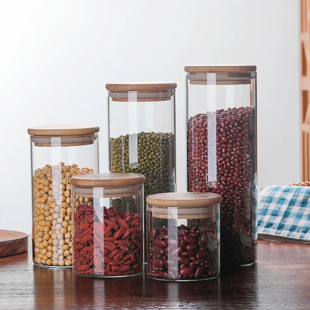 Clear Glass Food Storage Jar With Airtight Bamboo Lid - UltraChic