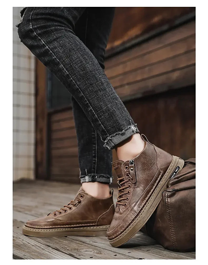 Men's Winter High-Top Leather Boots – Warm, Stylish & Durable Outdoor Shoes - UltraChic