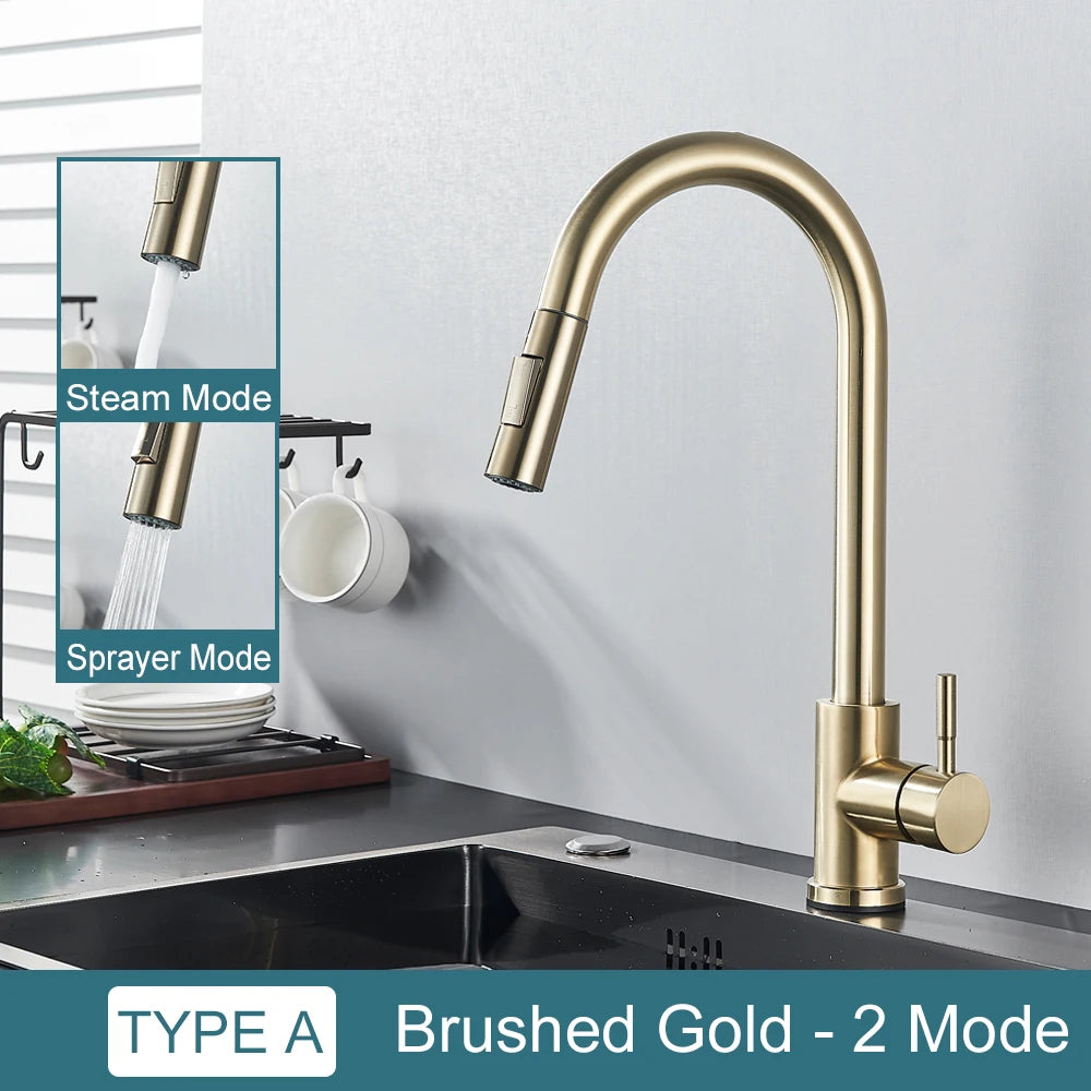Black Kitchen Faucet Two Function Single Handle Pull Out Mixer Hot and Cold Water Taps Deck Mounted