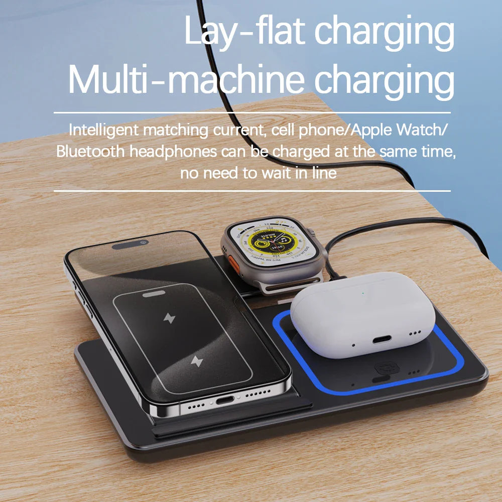 3-in-1 Fast Wireless Charging Station – 30W Foldable Charger for iPhone, Apple Watch & AirPods! - UltraChic
