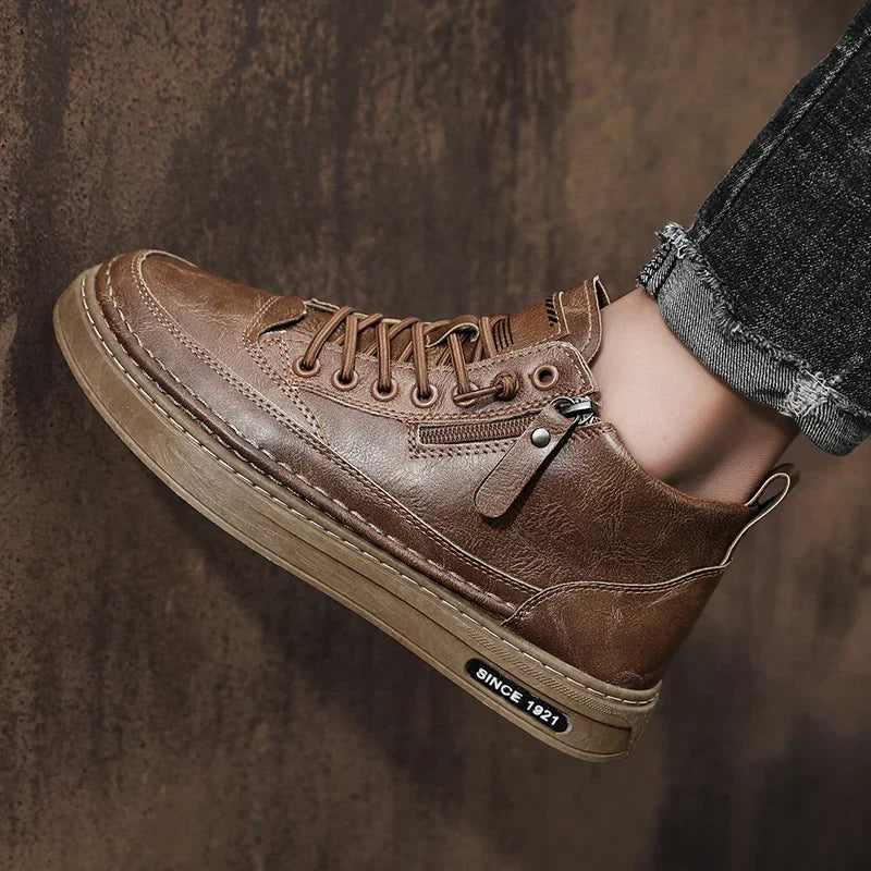 Men's Winter High-Top Leather Boots – Warm, Stylish & Durable Outdoor Shoes - UltraChic