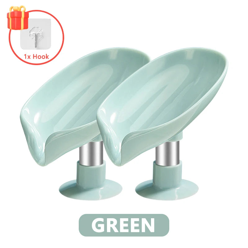 Leaf Shape Soap Holder with Suction Cup – Drainage Soap Dish for Bathroom, Shower, and Sink – Modern Soap Drainer and Container