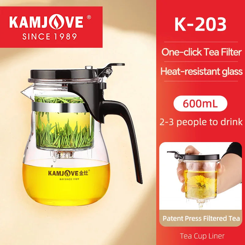 KAMJOVE Heat-Resistant Glass Teapot with Infuser – One-Button Filtering Tea Separation Kettle - UltraChic