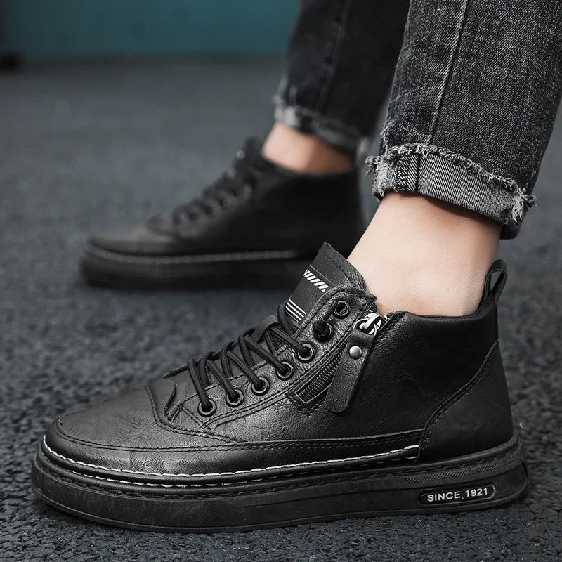 Men's Winter High-Top Leather Boots – Warm, Stylish & Durable Outdoor Shoes - UltraChic