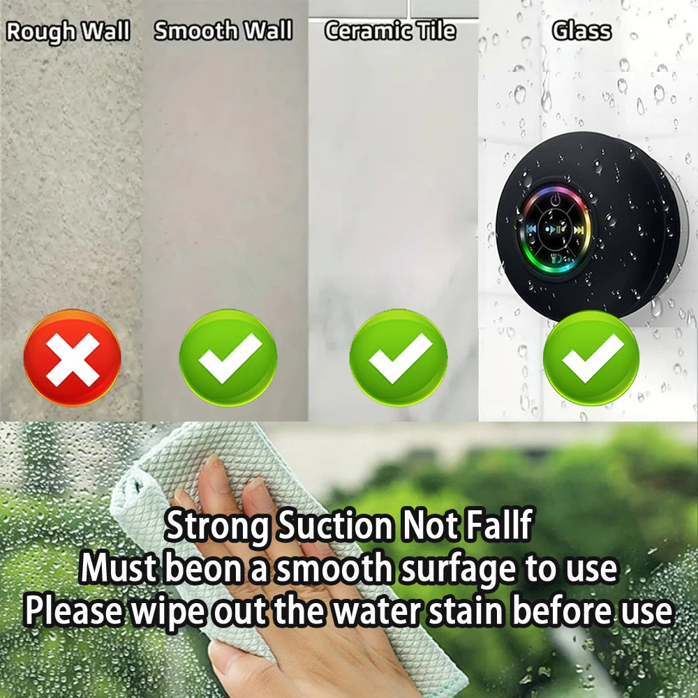 Portable Wireless Bluetooth Speaker – LED IPX4 Waterproof, Outdoor Loudspeaker with Large Suction Cup & Mini Stereo Sound