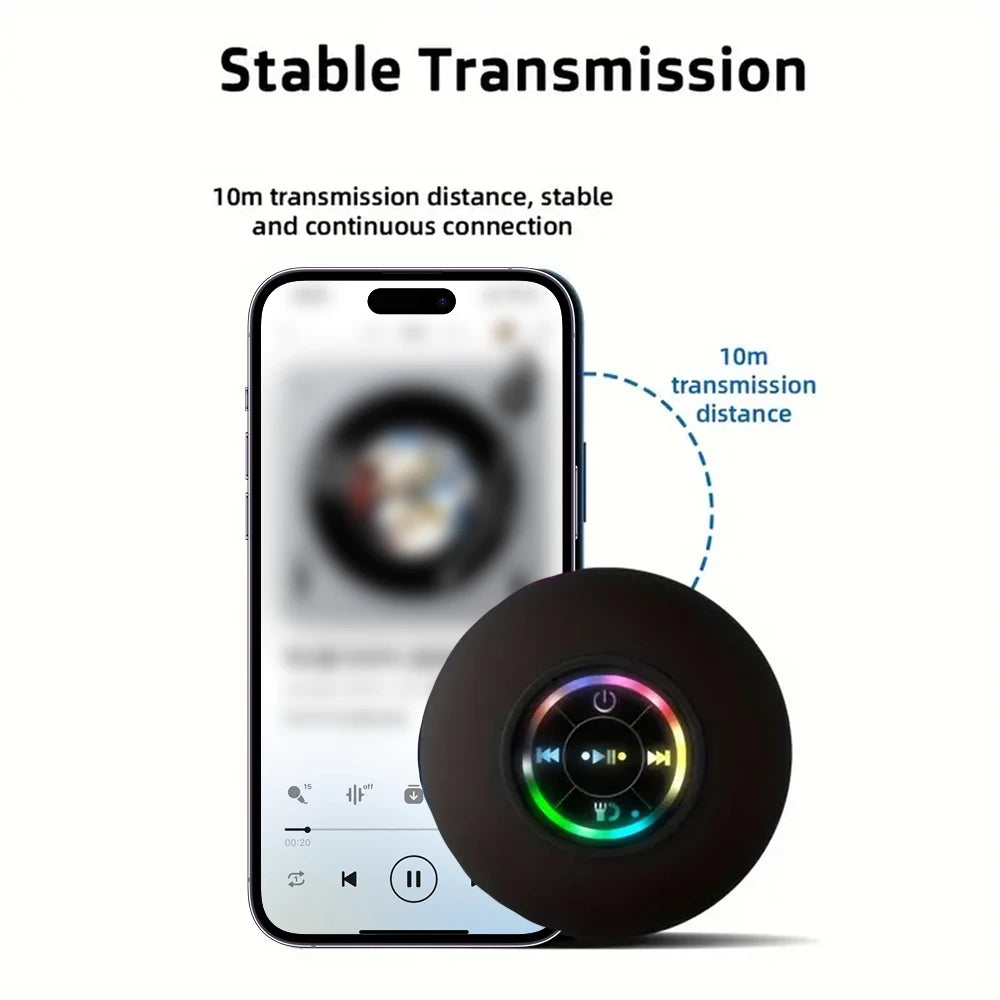 Portable Wireless Bluetooth Speaker – LED IPX4 Waterproof, Outdoor Loudspeaker with Large Suction Cup & Mini Stereo Sound