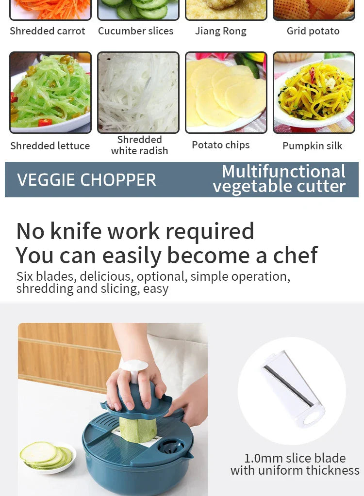 1Pc Green/Blue/Pink Kitchen Multifunctional Salad Utensils Vegetable Chopper Carrot Potato Manual Shredder Cook Vegetable Tools - UltraChic