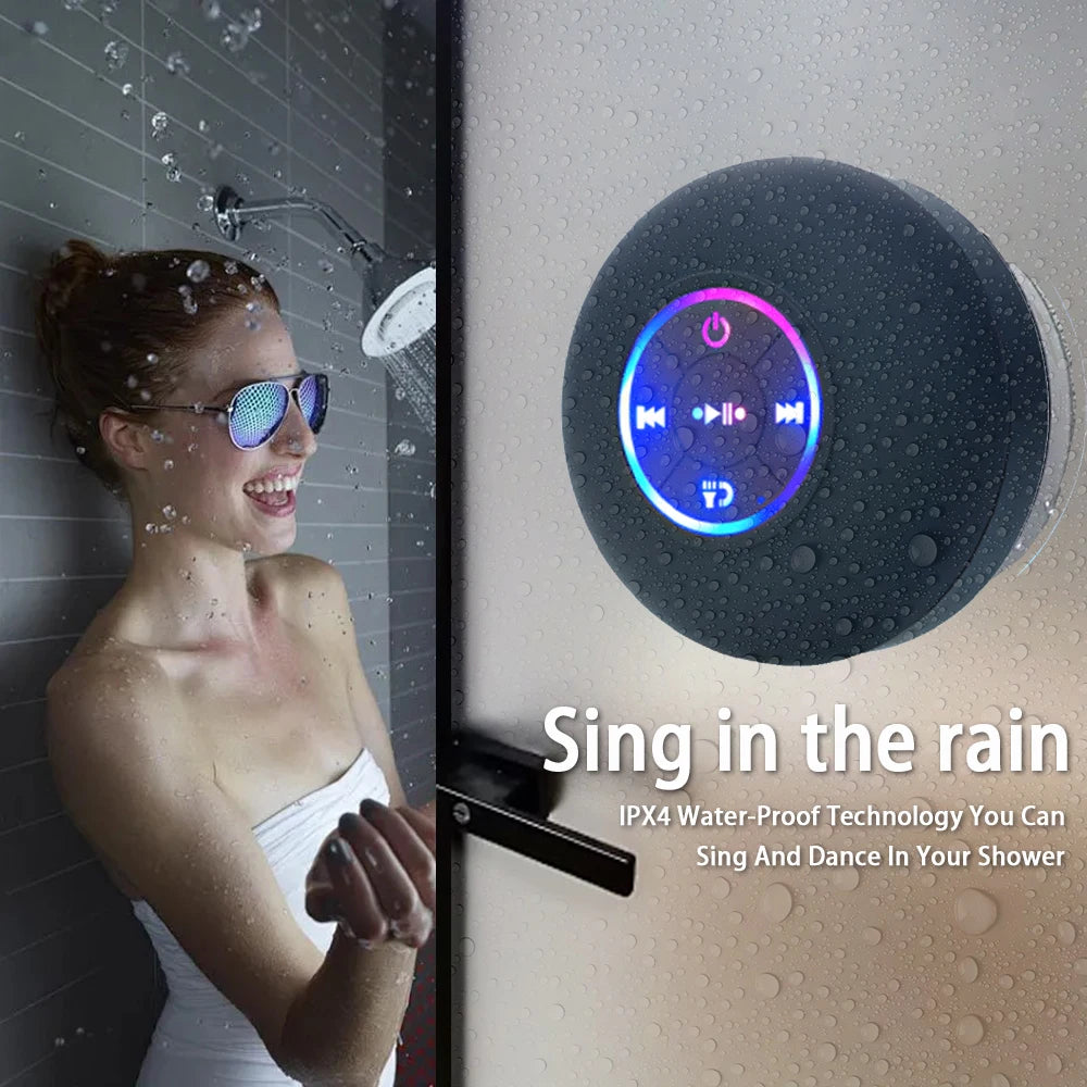 Portable Wireless Bluetooth Speaker – LED IPX4 Waterproof, Outdoor Loudspeaker with Large Suction Cup & Mini Stereo Sound