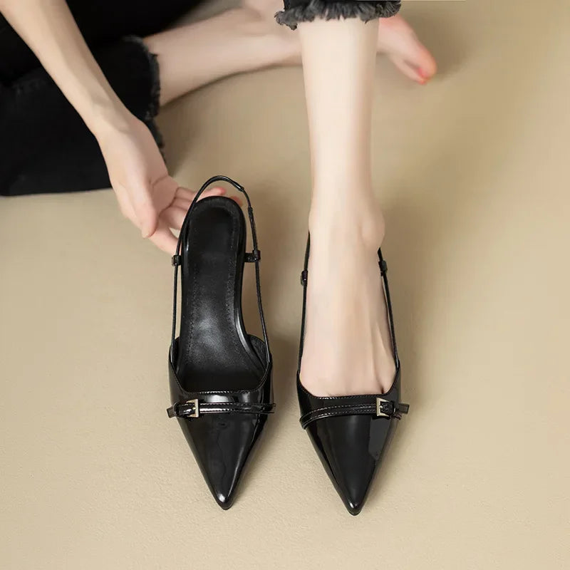 Pointed Toe Patent Leather Mid-Heel Shoes – Elegant & Stylish Footwear for Any Occasion - UltraChic