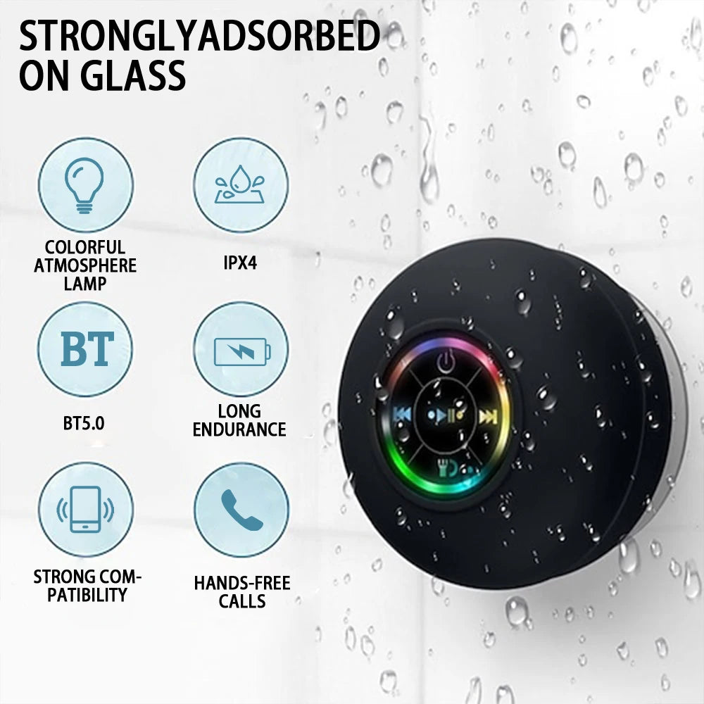 Portable Wireless Bluetooth Speaker – LED IPX4 Waterproof, Outdoor Loudspeaker with Large Suction Cup & Mini Stereo Sound