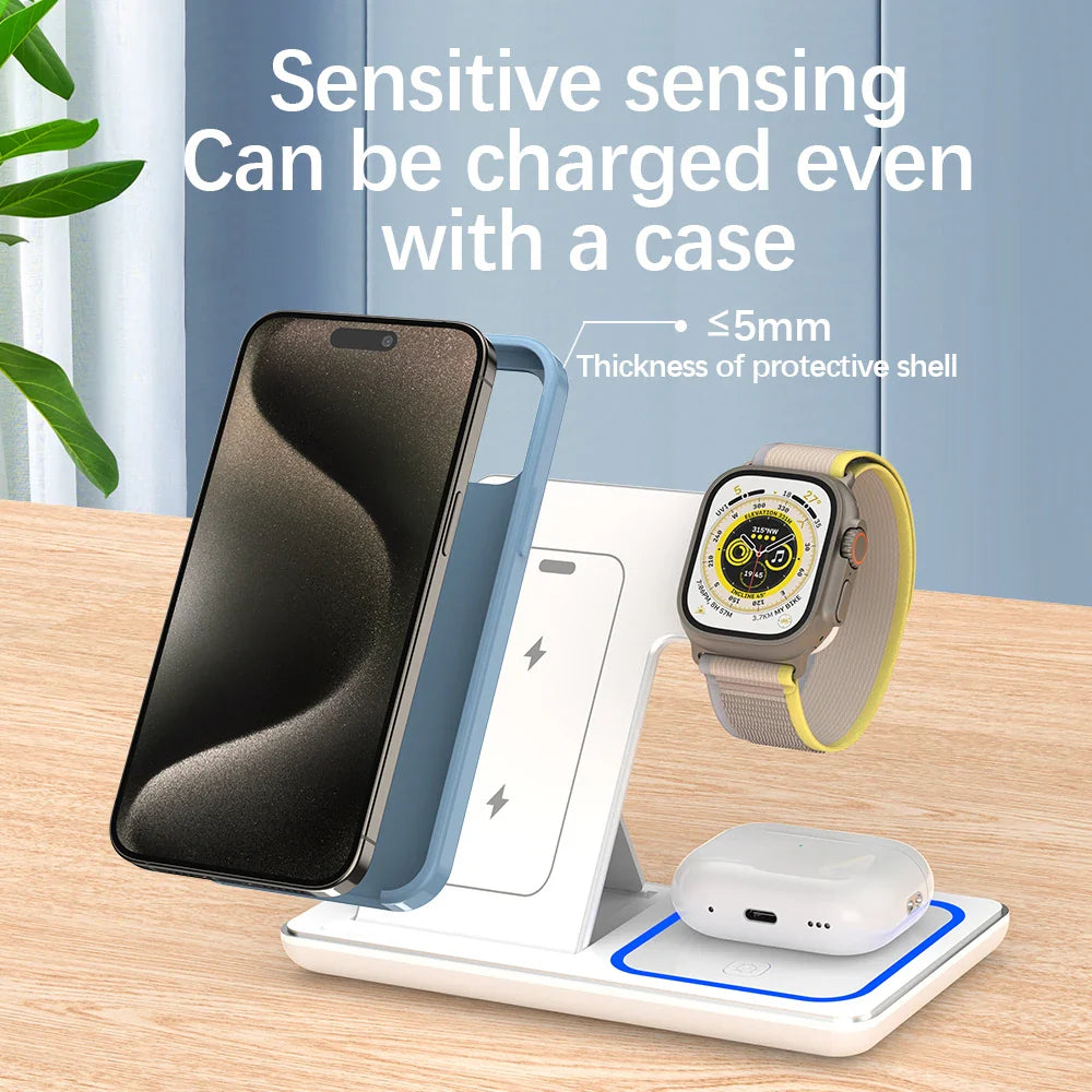 3-in-1 Fast Wireless Charging Station – 30W Foldable Charger for iPhone, Apple Watch & AirPods! - UltraChic