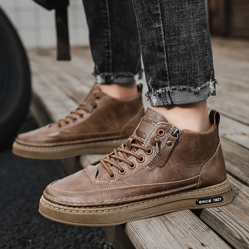 Men's Winter High-Top Leather Boots – Warm, Stylish & Durable Outdoor Shoes - UltraChic
