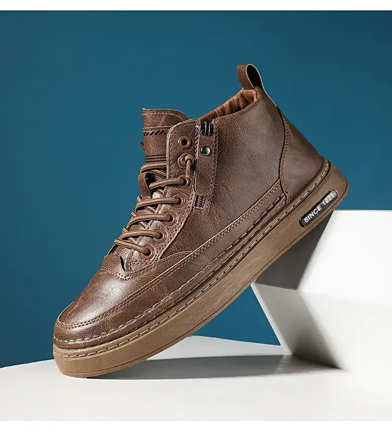 Men's Winter High-Top Leather Boots – Warm, Stylish & Durable Outdoor Shoes - UltraChic