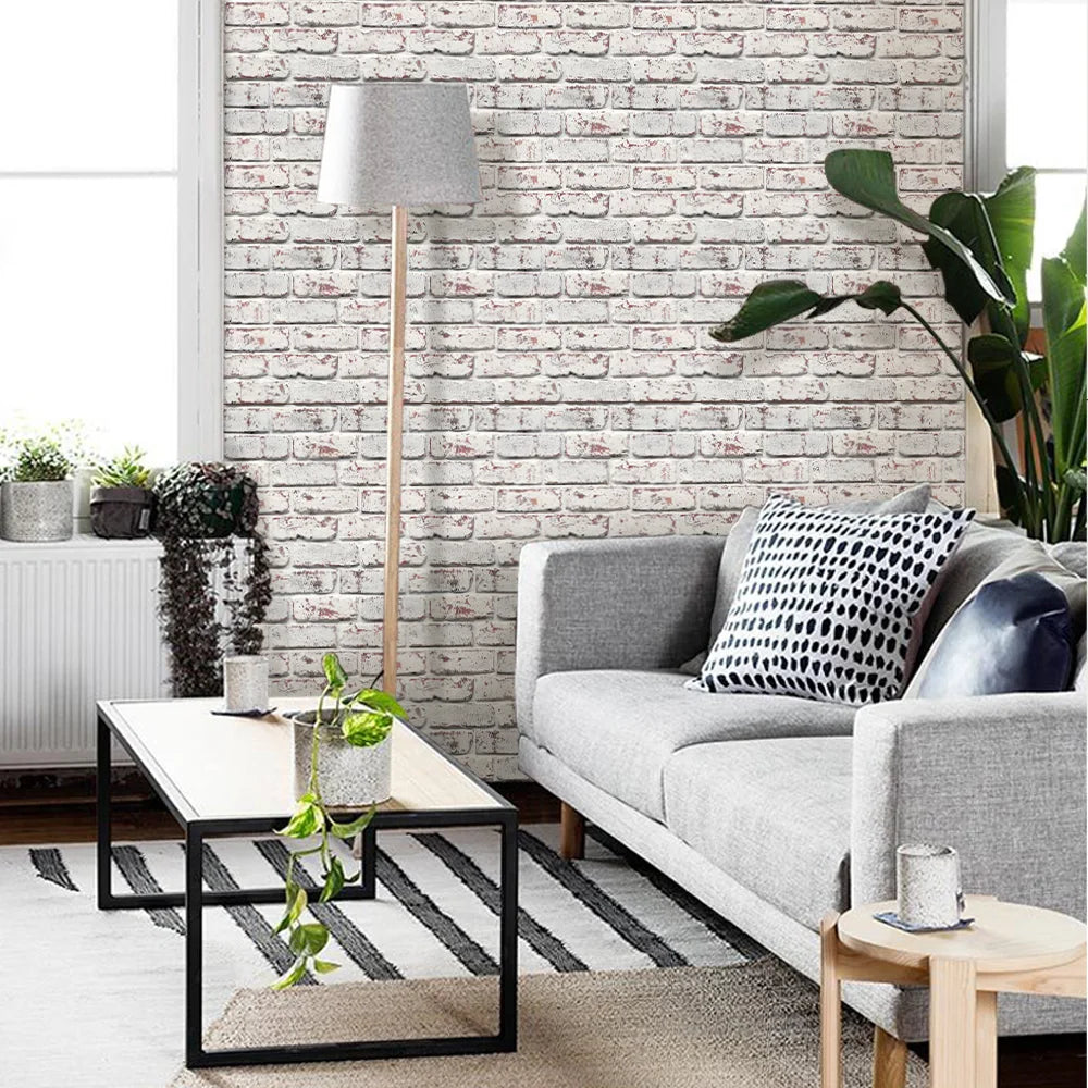 3D Tile Stickers, 3D Whitewash Brick Textures, Matte, 30cm x 30cm, Water and Mold Resistant, for Living Room Kitchen Wall Update - UltraChic