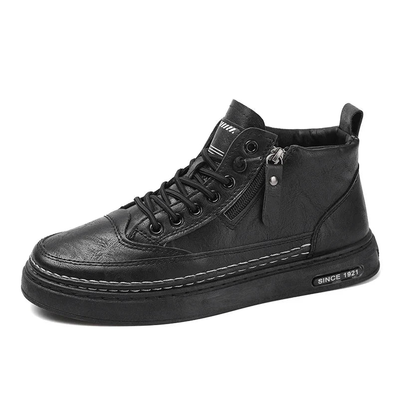 Men's Winter High-Top Leather Boots – Warm, Stylish & Durable Outdoor Shoes - UltraChic
