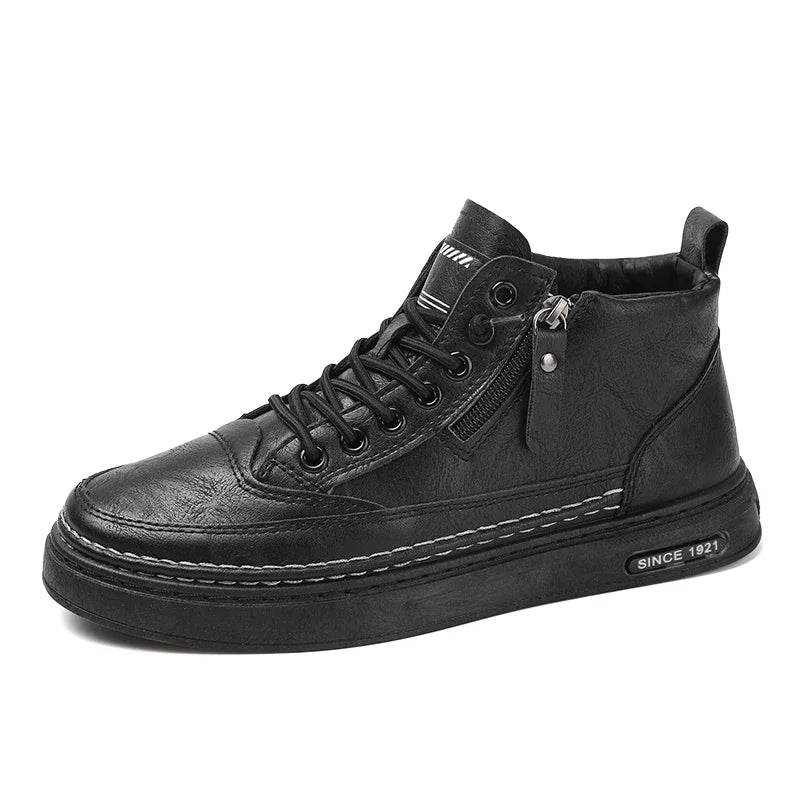 Men's Winter High-Top Leather Boots – Warm, Stylish & Durable Outdoor Shoes - UltraChic