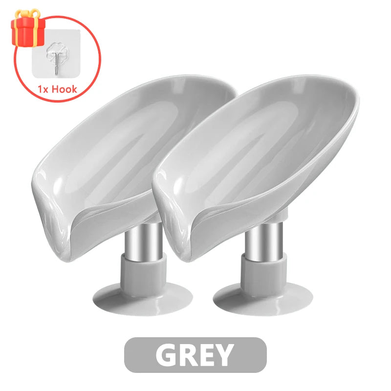 Leaf Shape Soap Holder with Suction Cup – Drainage Soap Dish for Bathroom, Shower, and Sink – Modern Soap Drainer and Container