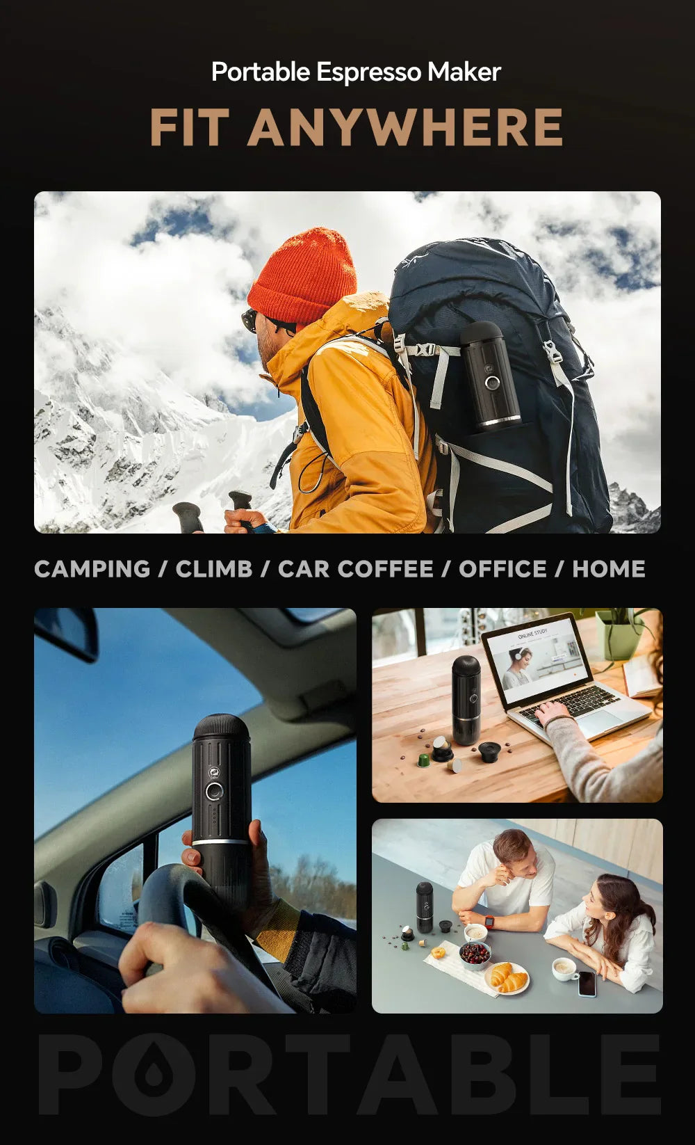 Compact Portable Espresso Maker with USB Charging - Perfect for Coffee Lovers On-the-Go, Compatible with Ground Coffee - UltraChic