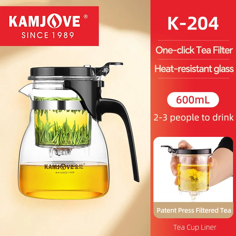 KAMJOVE Heat-Resistant Glass Teapot with Infuser – One-Button Filtering Tea Separation Kettle - UltraChic