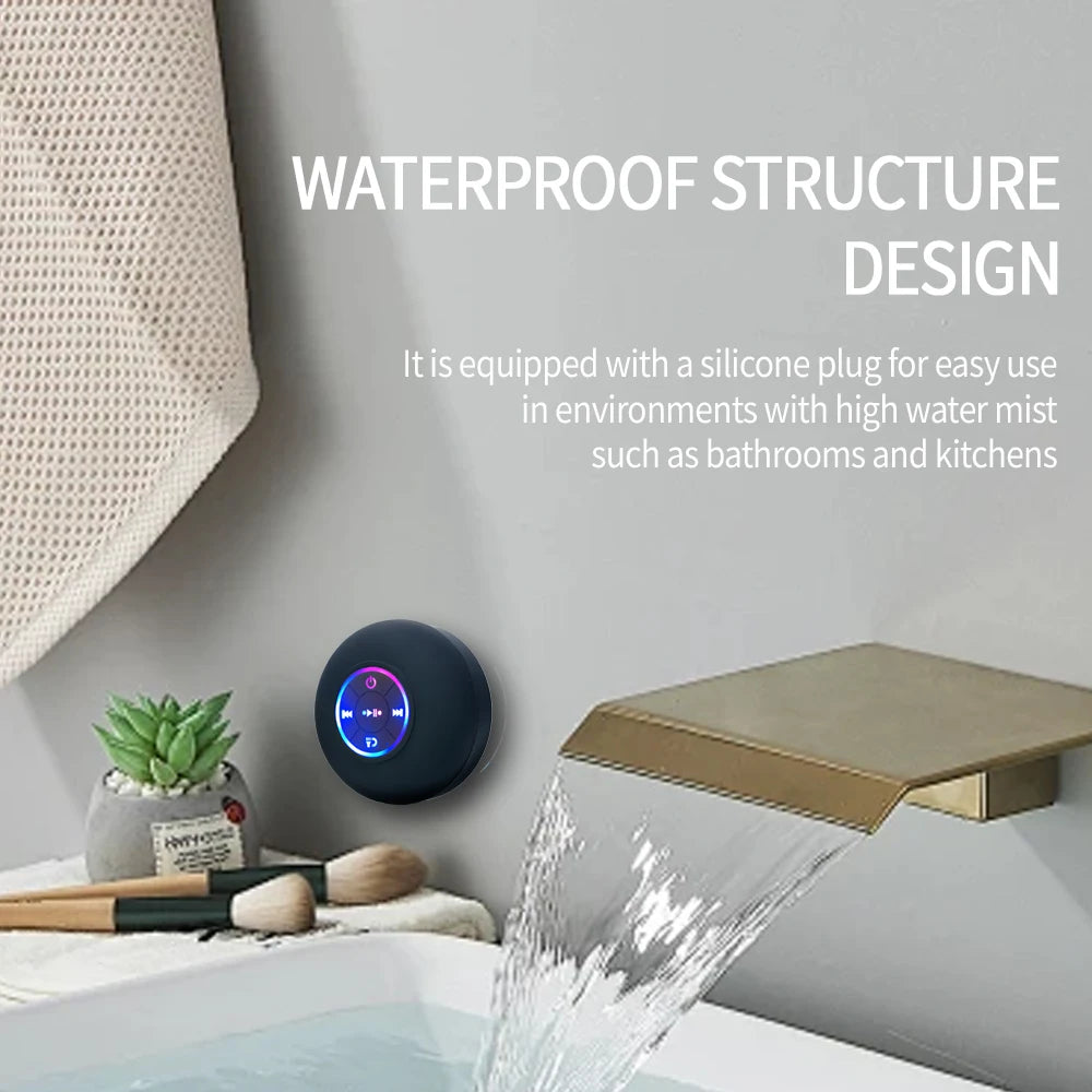 Portable Wireless Bluetooth Speaker – LED IPX4 Waterproof, Outdoor Loudspeaker with Large Suction Cup & Mini Stereo Sound