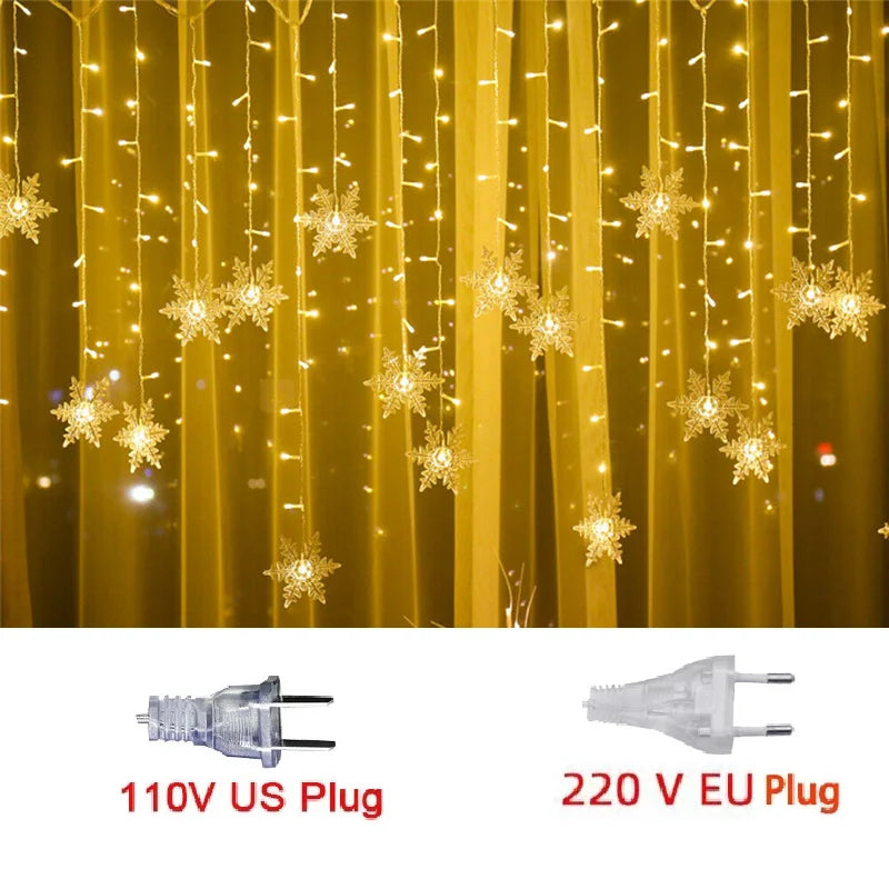 3.2M Snowflake LED Curtain Lights – Waterproof Multi-Color Flashing Fairy Lights for Holidays & Events - UltraChic