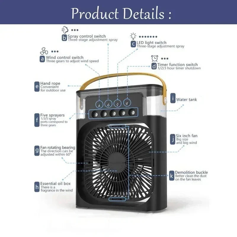 "3-in-1 Portable Humidifier Fan Mini Air Conditioner – Compact & Efficient Cooling Solution for Ultimate Comfort!"