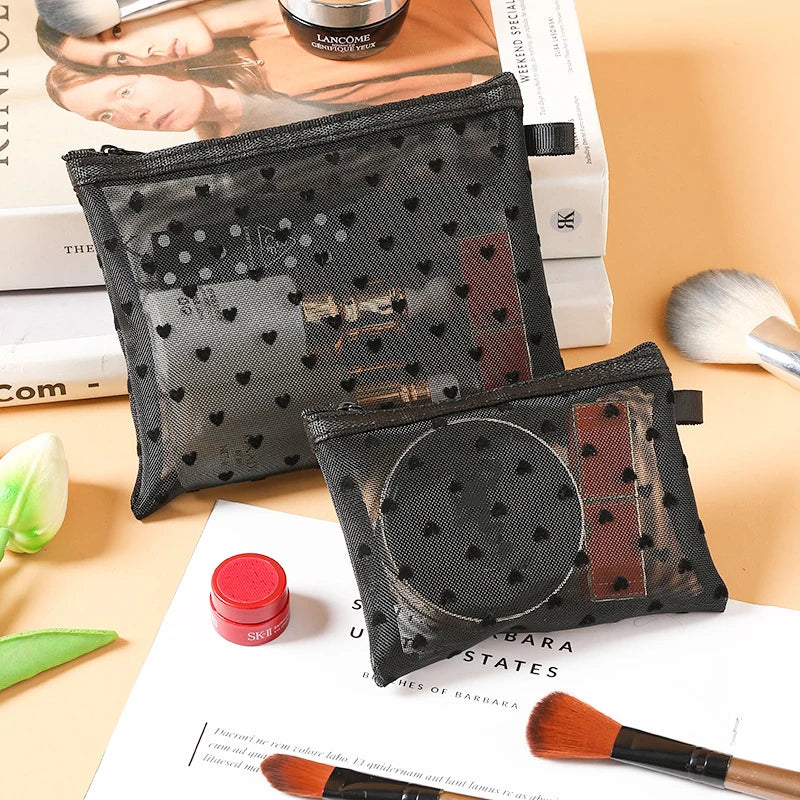 Mini Transparent Heart Makeup Bag Cute Portable Cosmetic Pouch for Lipsticks Essentials - UltraChic