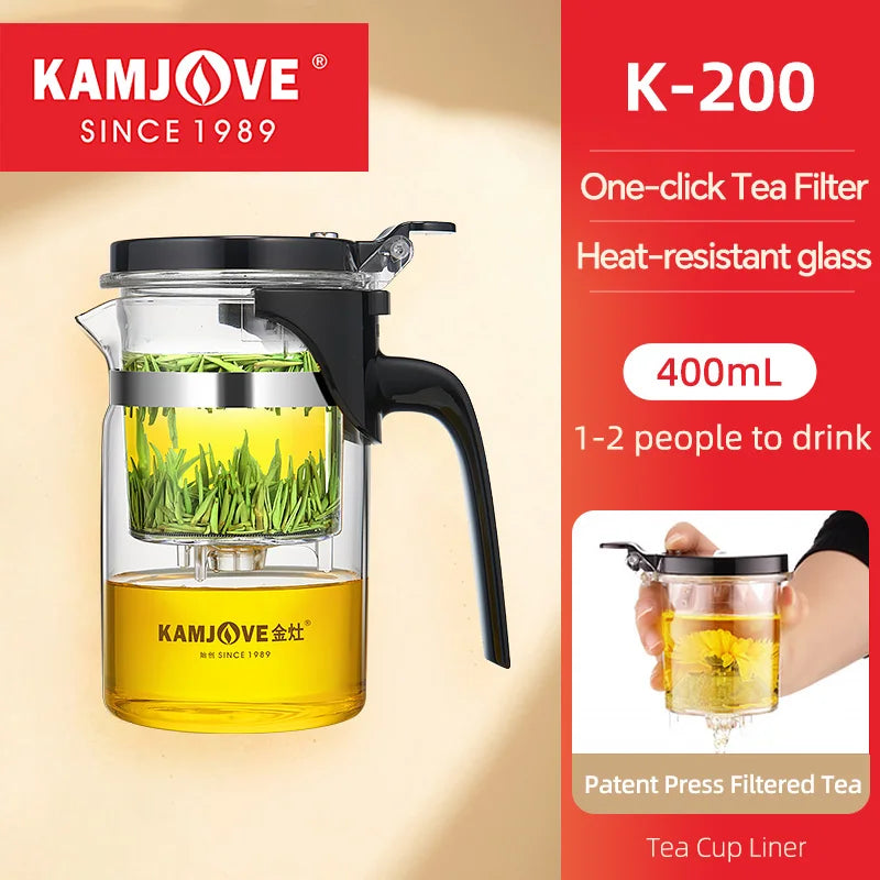 KAMJOVE Heat-Resistant Glass Teapot with Infuser – One-Button Filtering Tea Separation Kettle - UltraChic