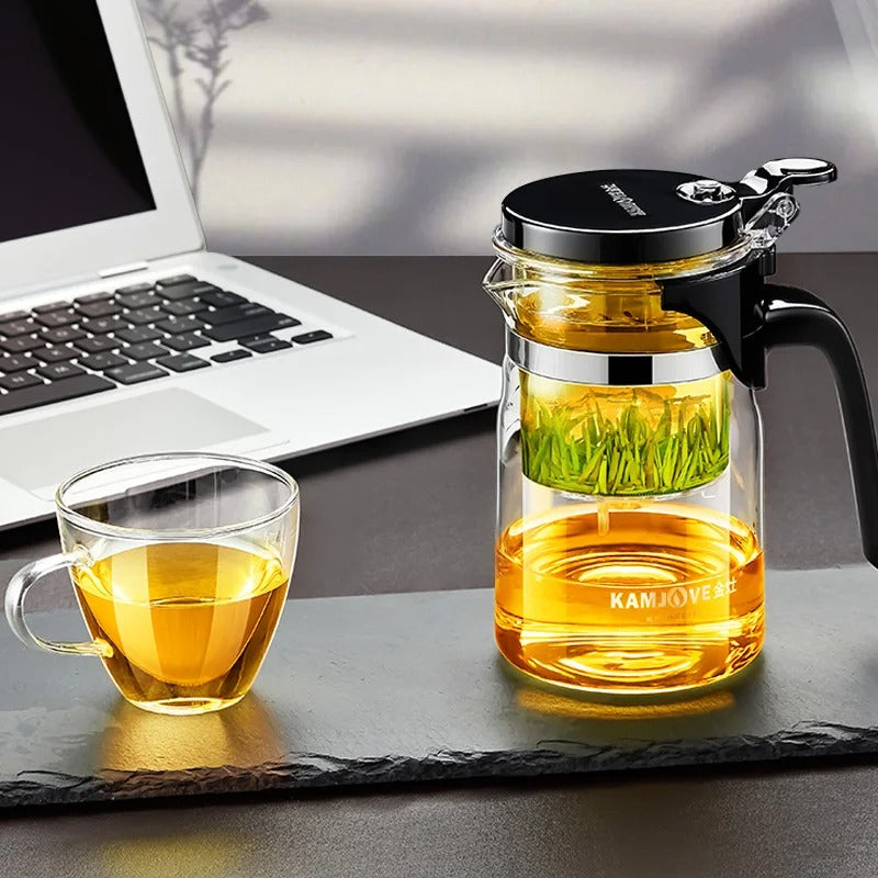 KAMJOVE Heat-Resistant Glass Teapot with Infuser – One-Button Filtering Tea Separation Kettle - UltraChic