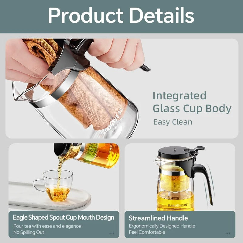 KAMJOVE Heat-Resistant Glass Teapot with Infuser – One-Button Filtering Tea Separation Kettle - UltraChic
